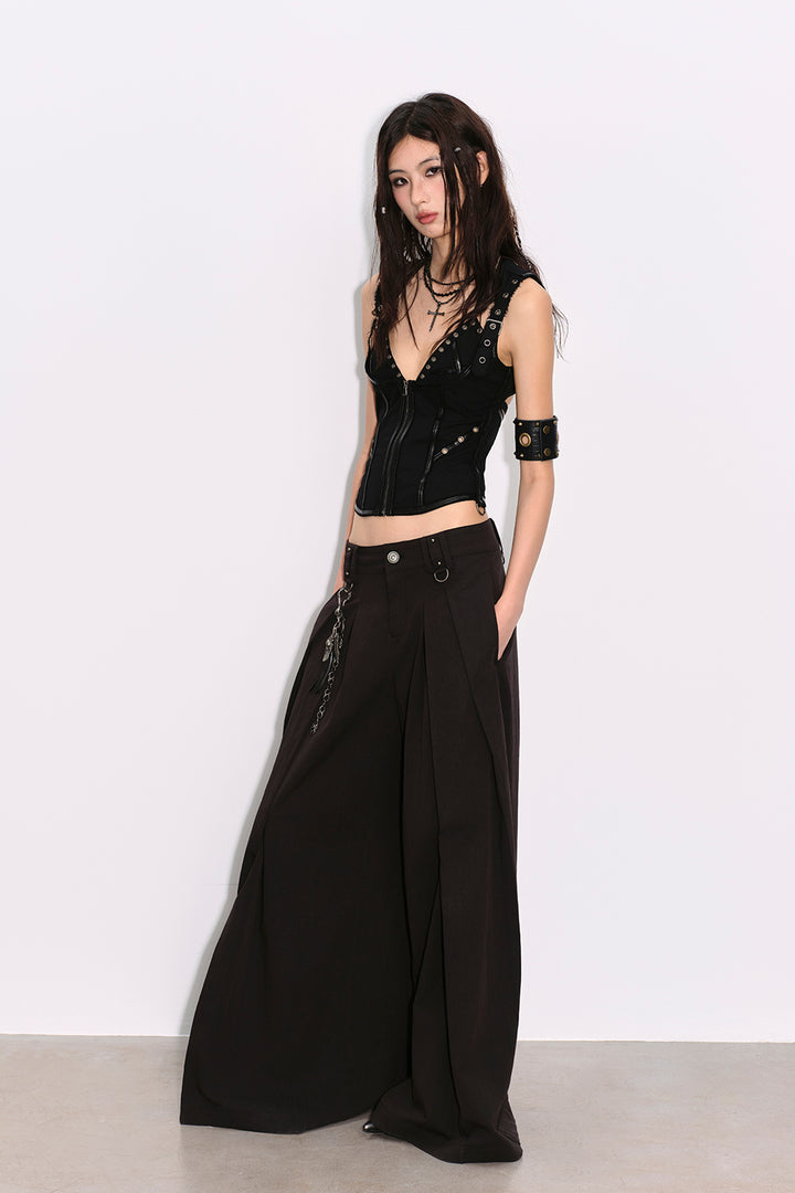 Wide-Leg Pleated Trousers