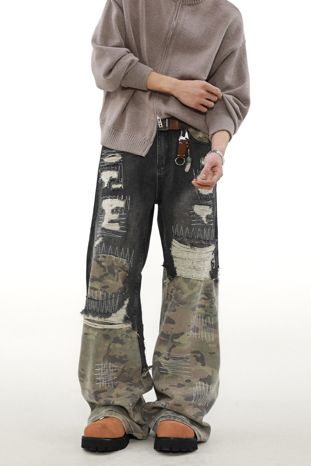 Stitched Camo Denim Jeans