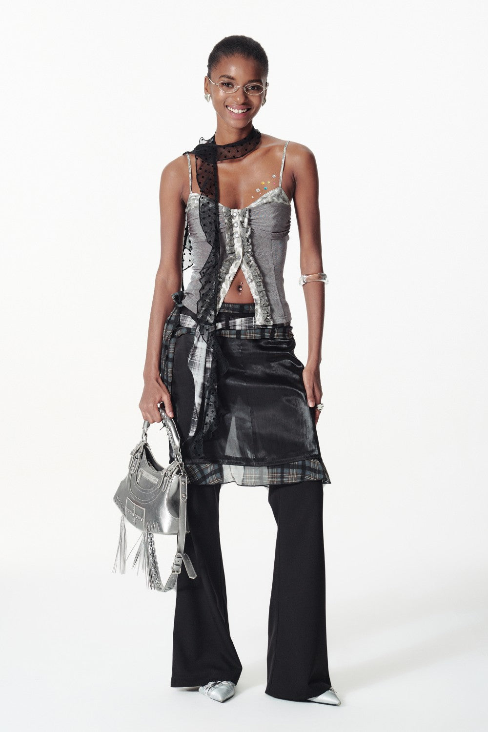 Satin Layered Skirt Trousers