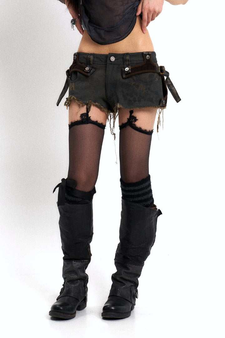 Distressed Belted Shorts