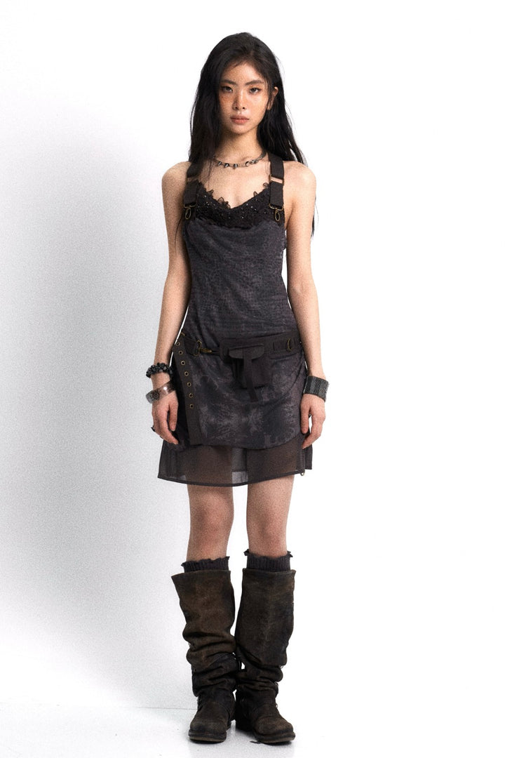 Layered Mesh Strap Dress