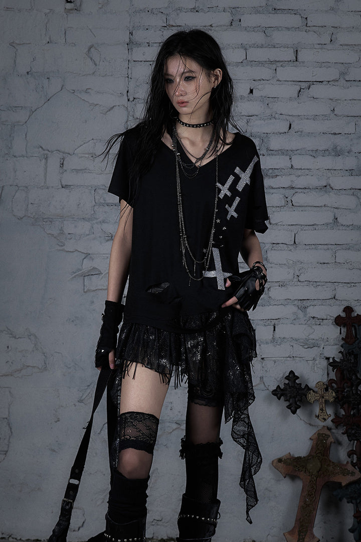 Distressed Cross Shirt