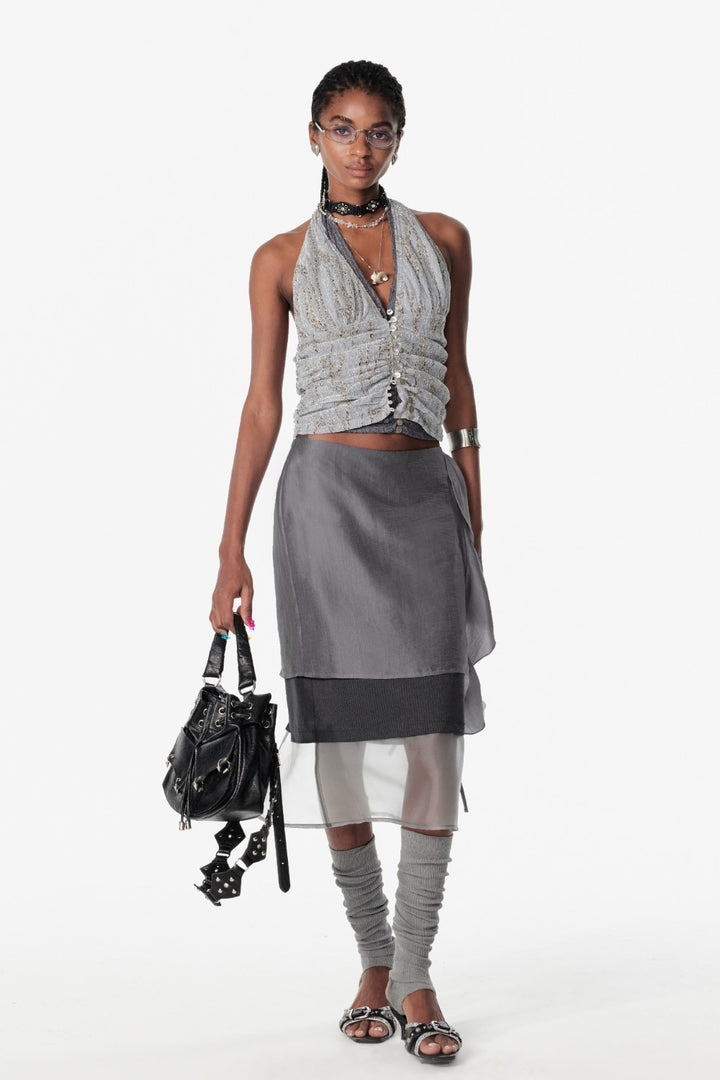 Ruched Button Halter Top