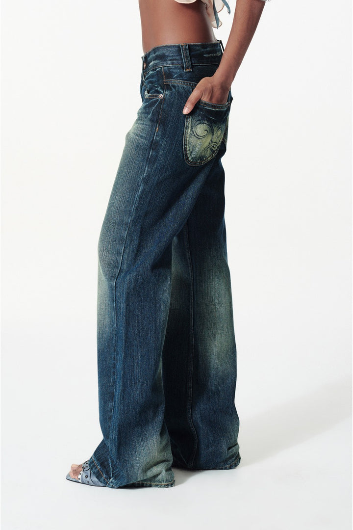 Straight-Leg Washed Jeans
