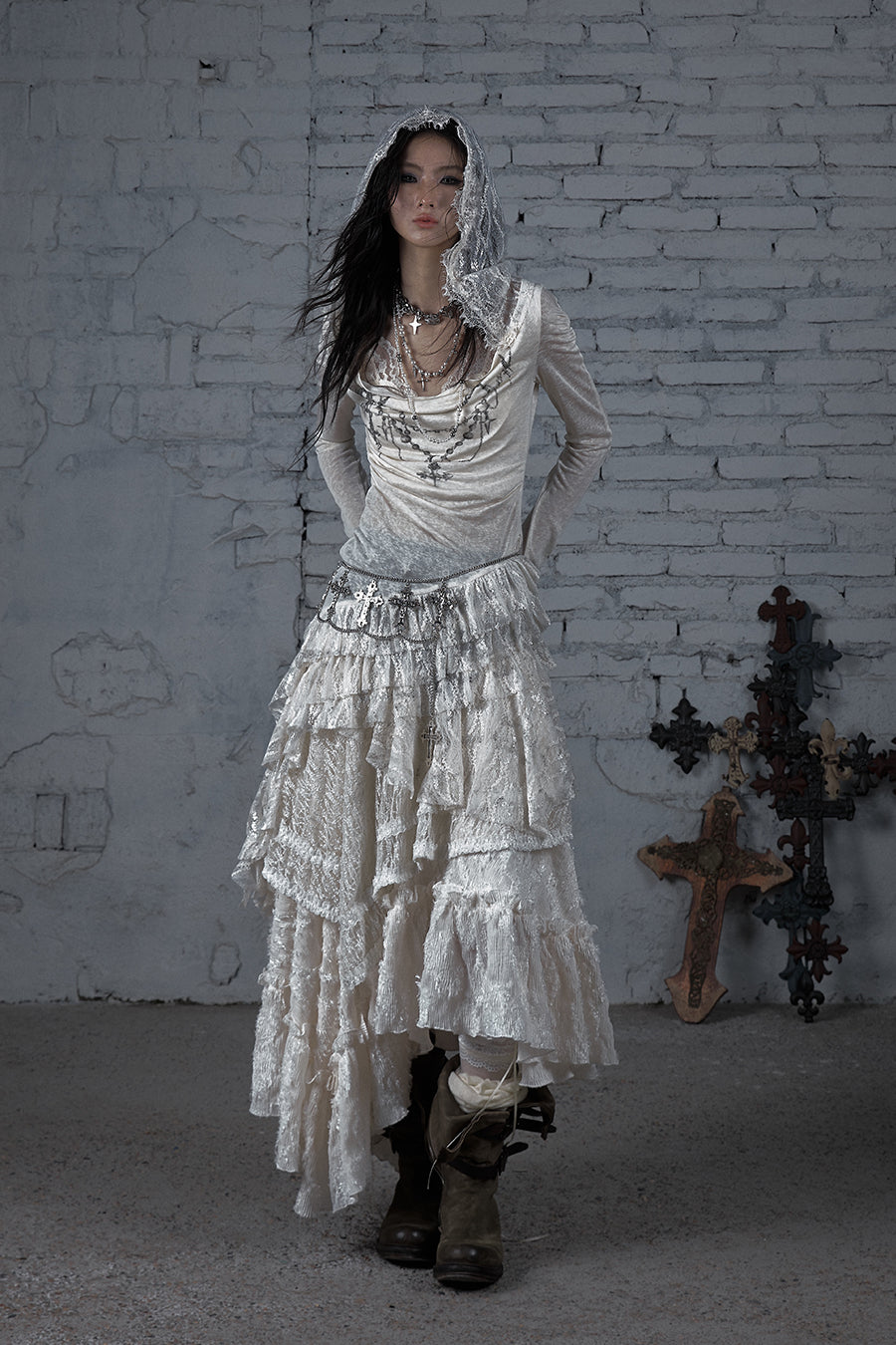 Lace Hooded Chain Dress