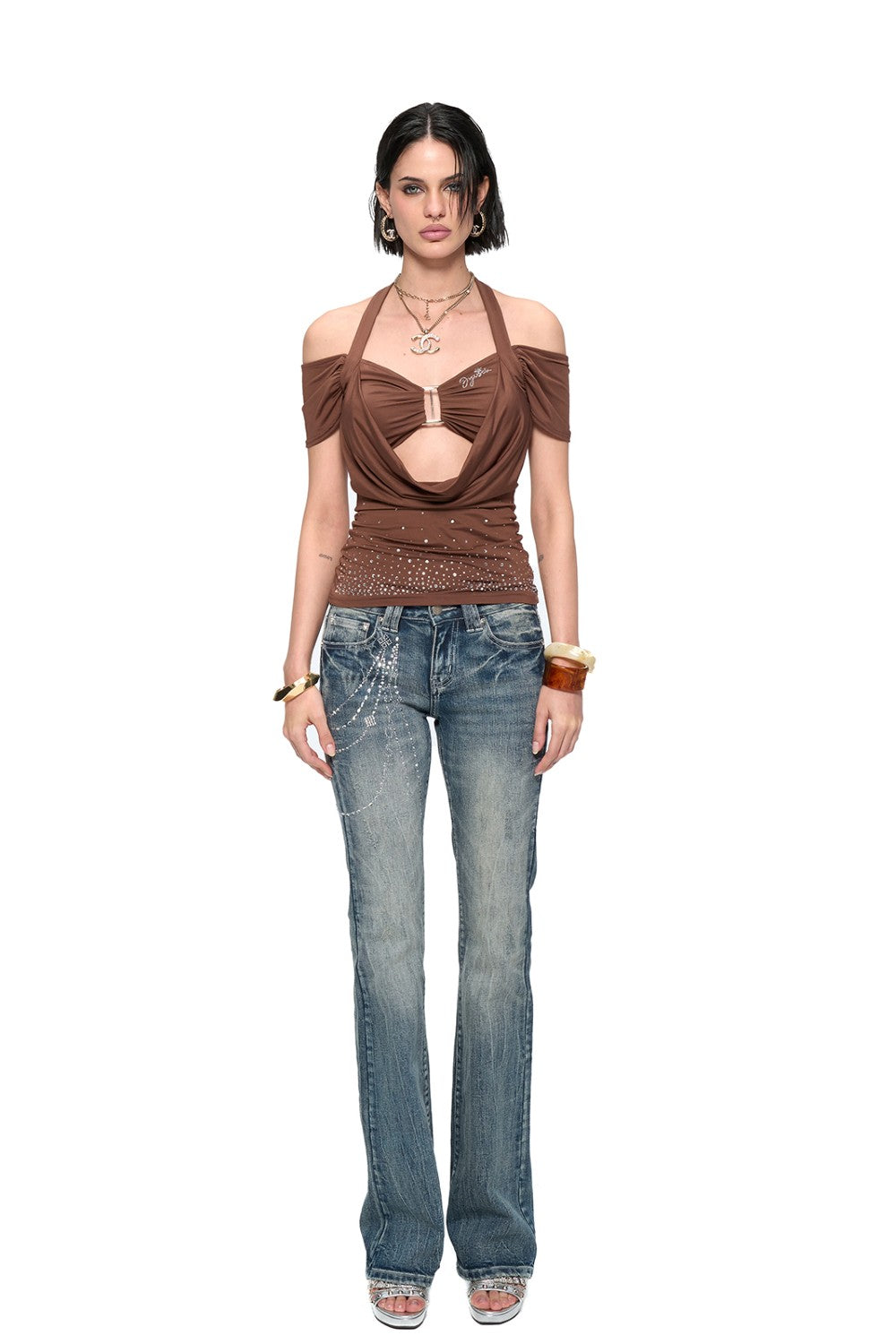 Sparkle Halter Drape Top