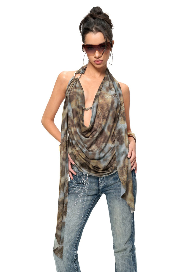 Open-Back Leopard Drape Top