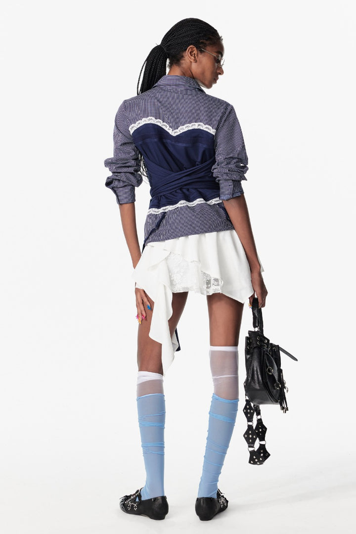 Lace Panel Wrap Blouse