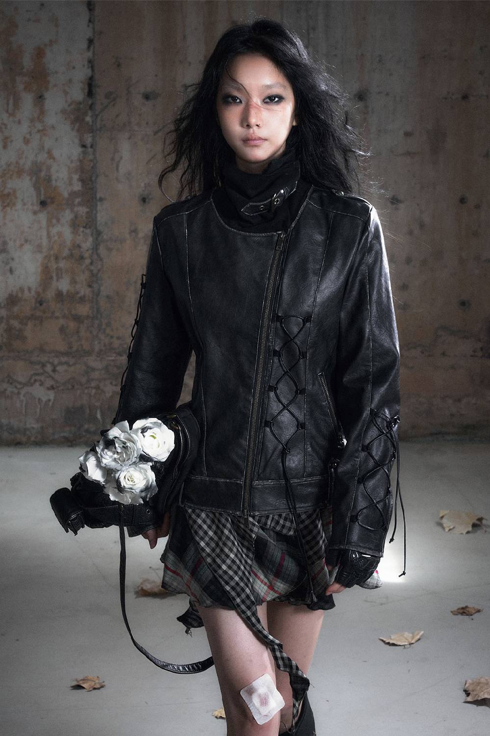 Asymmetric Zip Leather Jacket