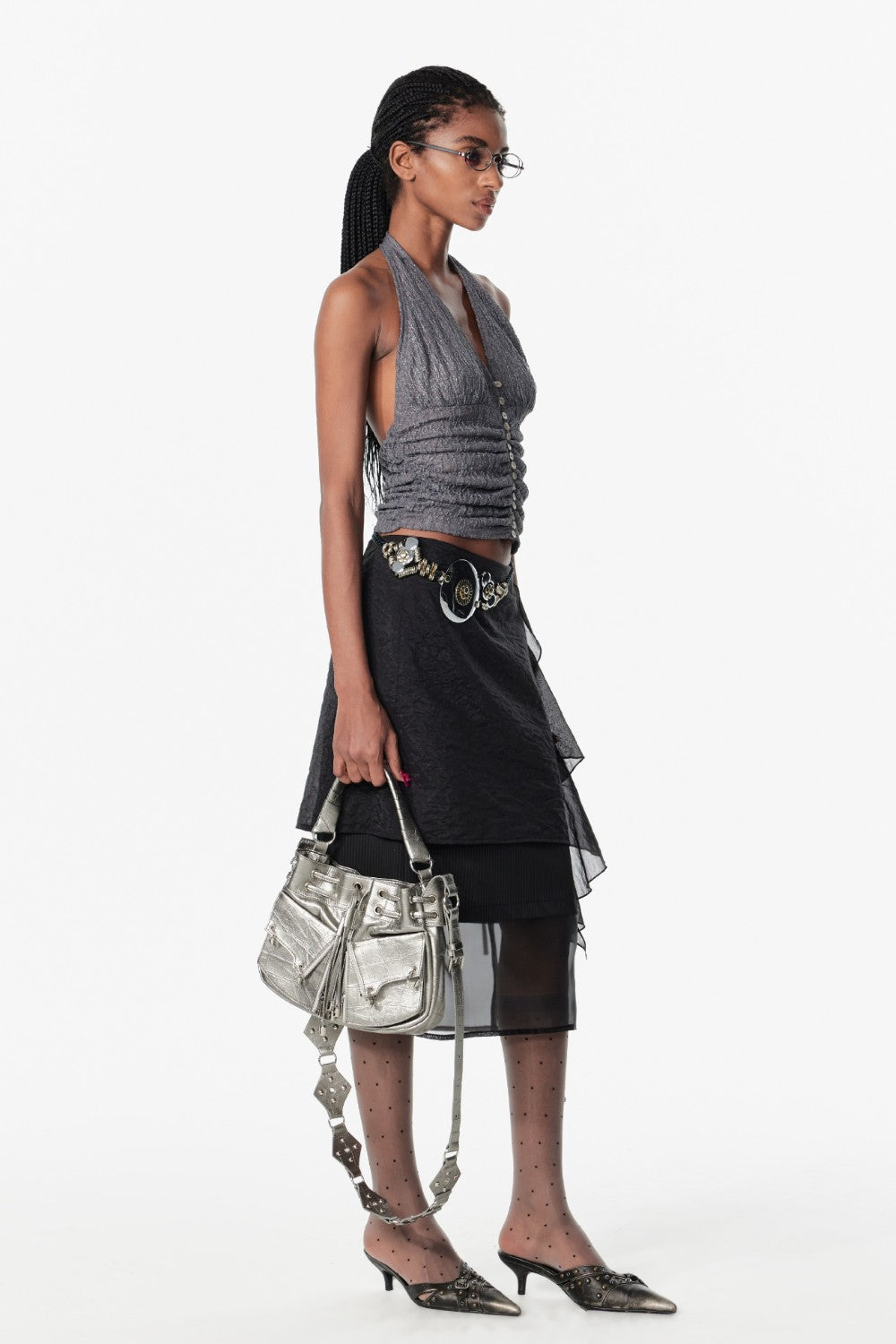 Ruched Button Halter Top