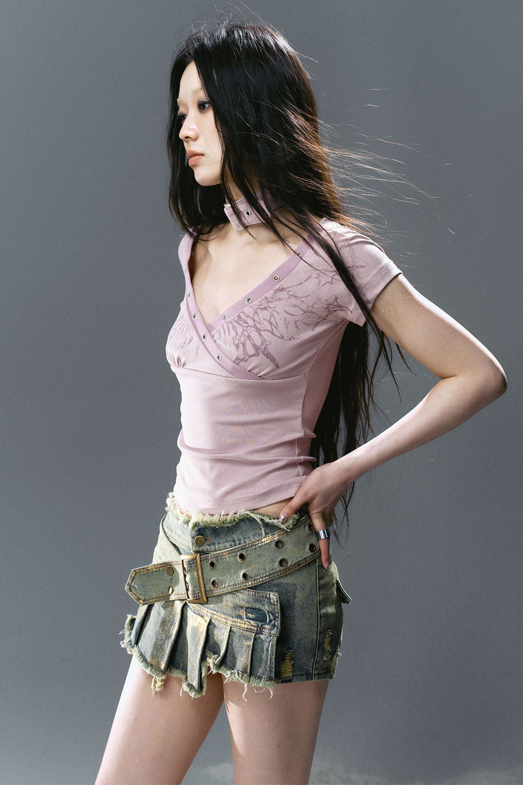 Pleated Wrap Denim Shorts