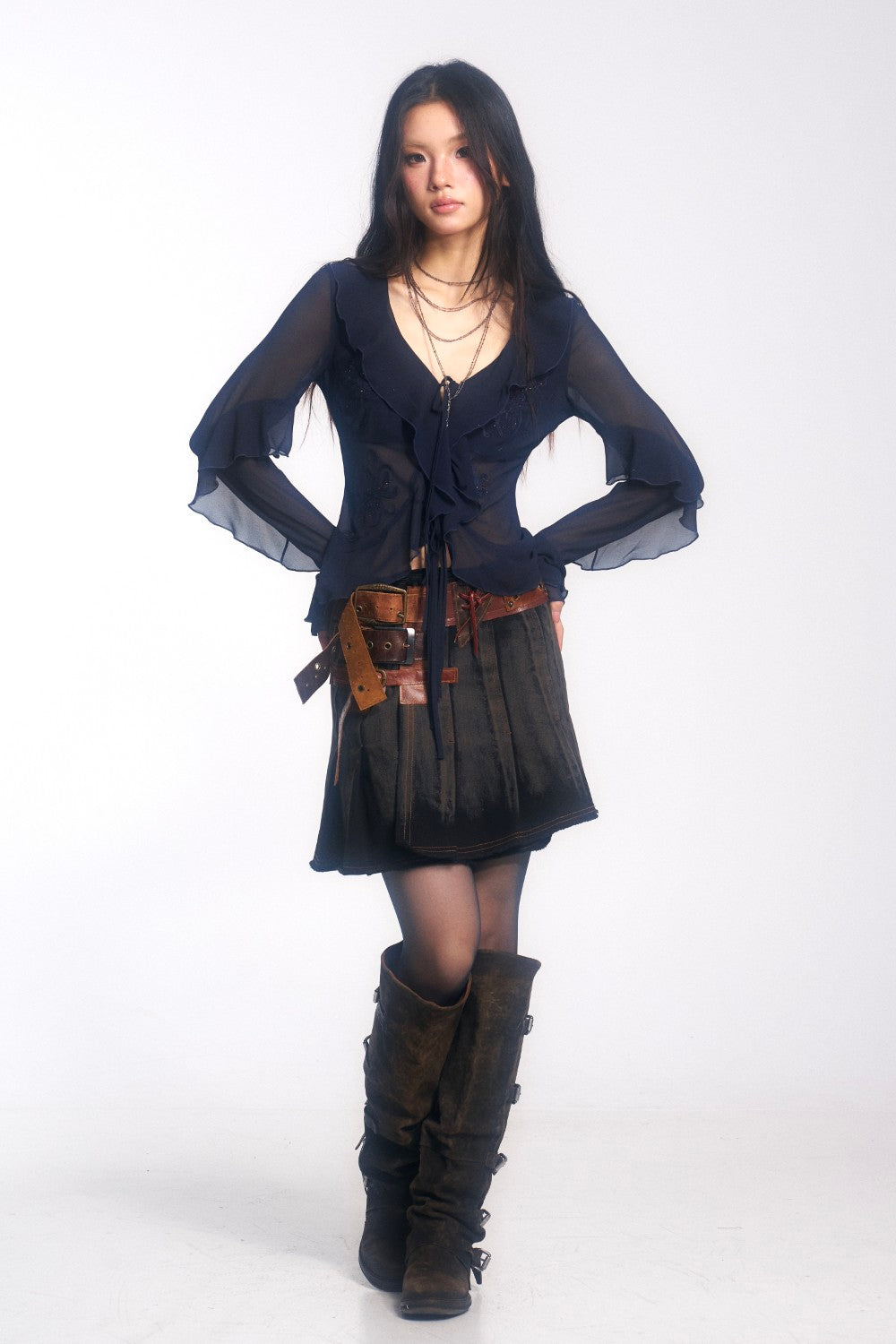 Freya Belted Denim Skirt