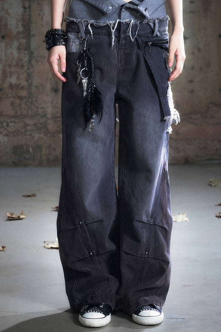 Distressed Wide-Leg Pants