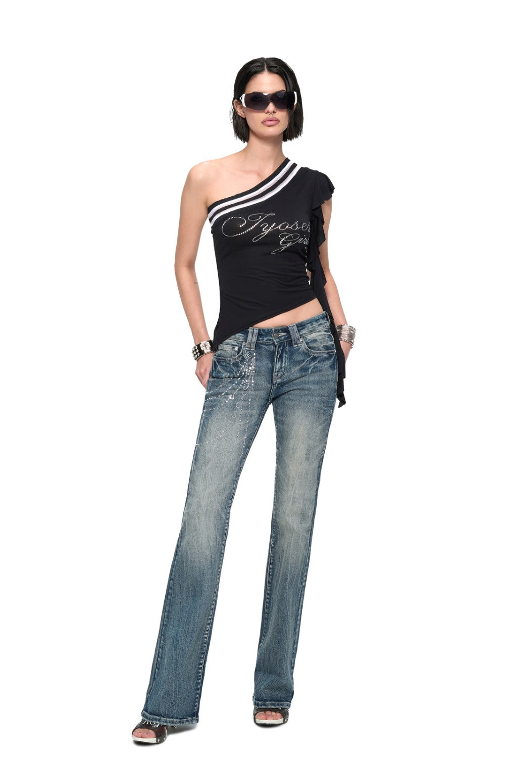 Asymmetric Ruffle Logo Top