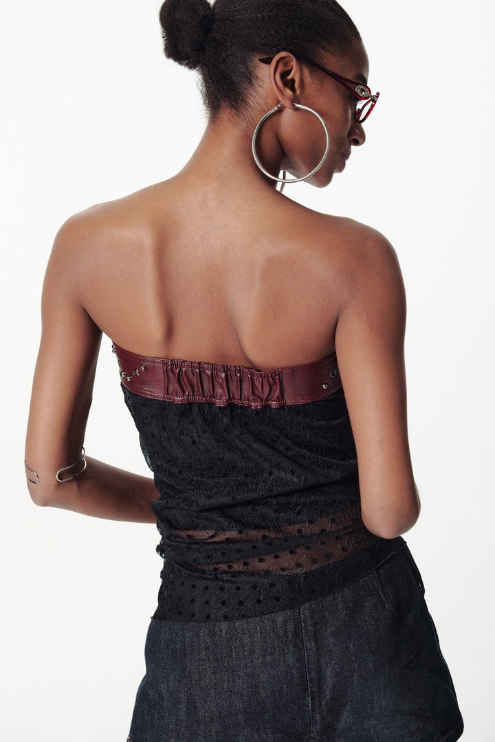 Polka Dot Belted Mesh Top