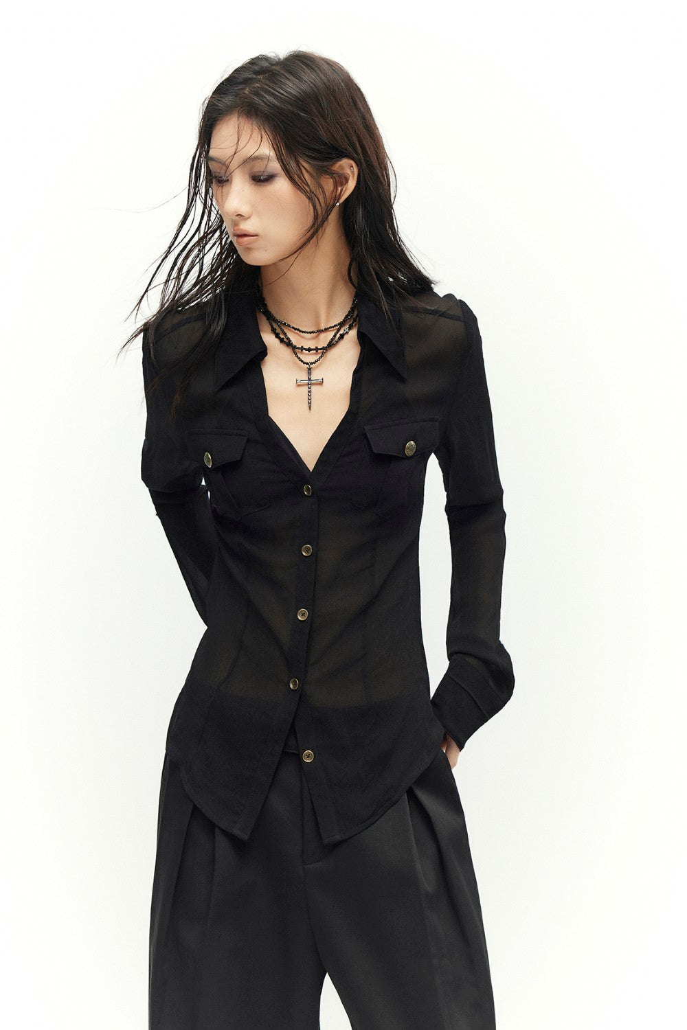 Noir Slim Sheer Blouse