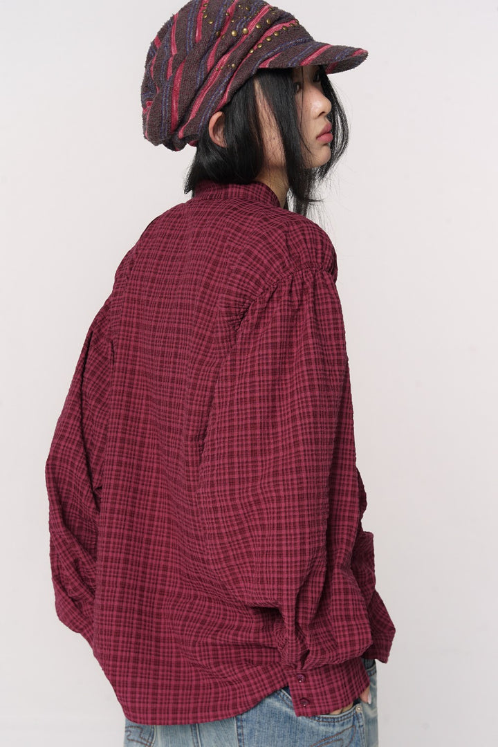 Oversized Plaid Ribbon Shirt