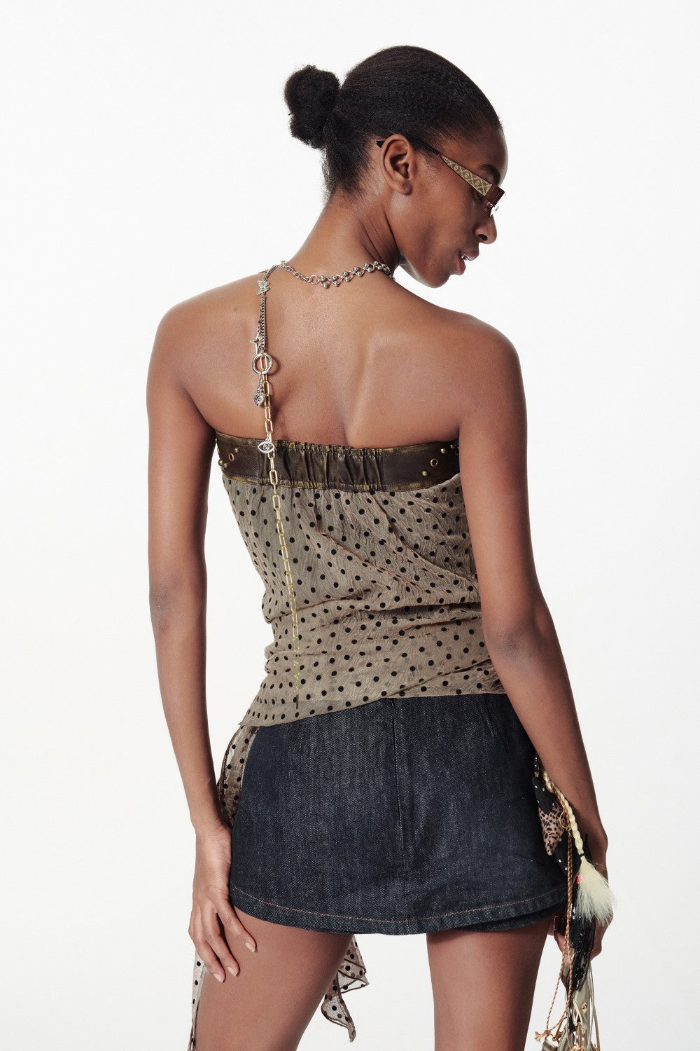 Polka Dot Belted Mesh Top