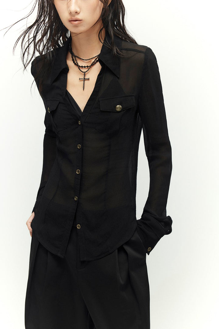 Noir Slim Sheer Blouse