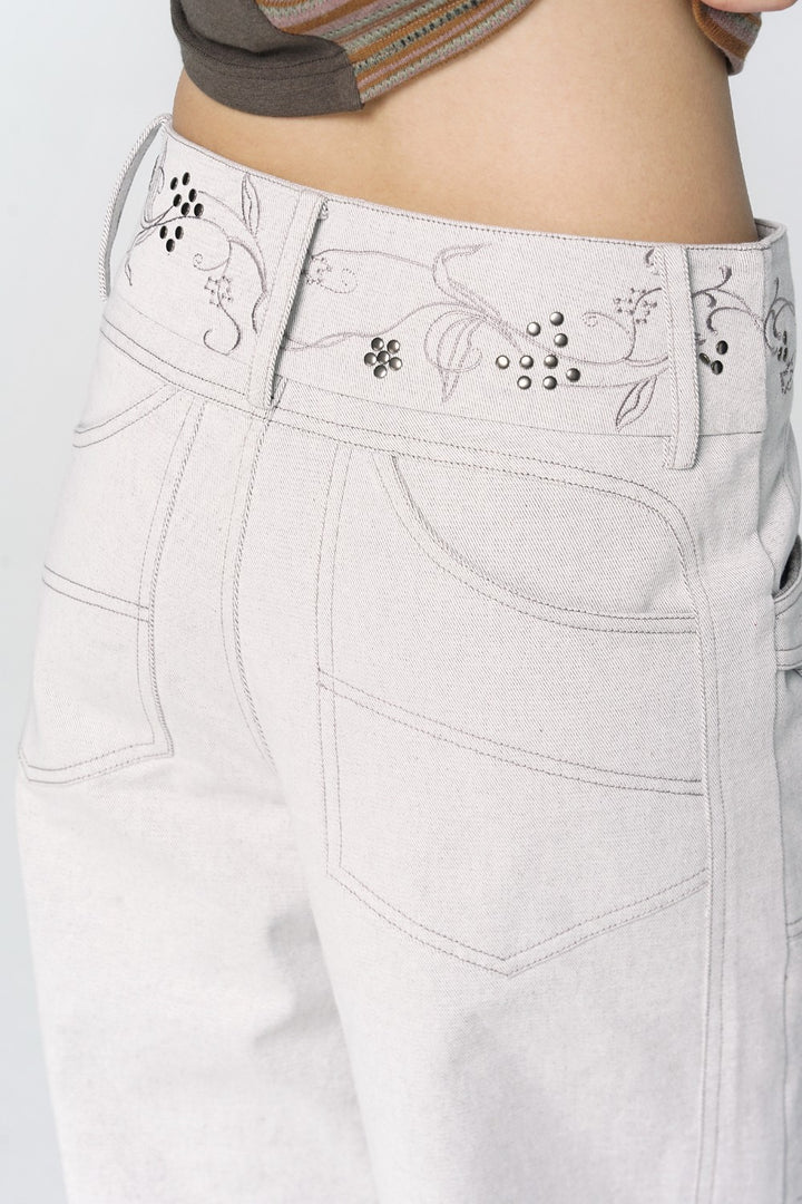 Embroidered Floral Stitch Jeans