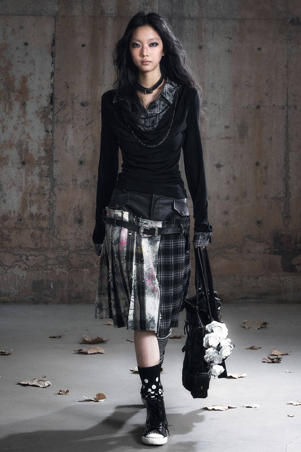 High-Waisted Graffiti Pleated Skirt