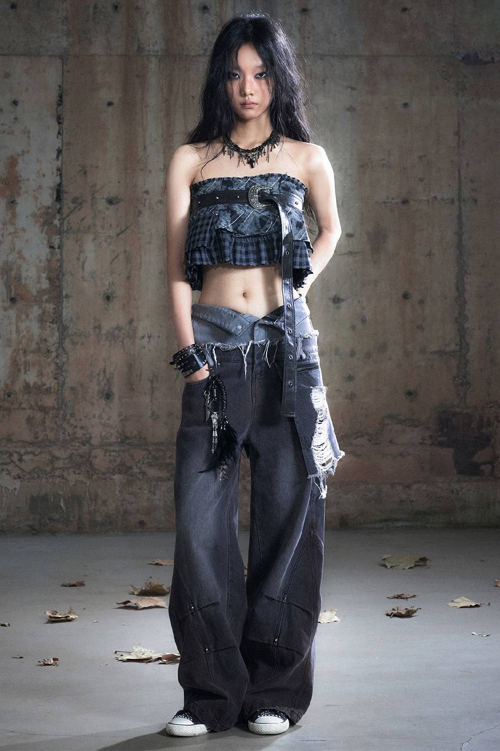 Distressed Wide-Leg Pants