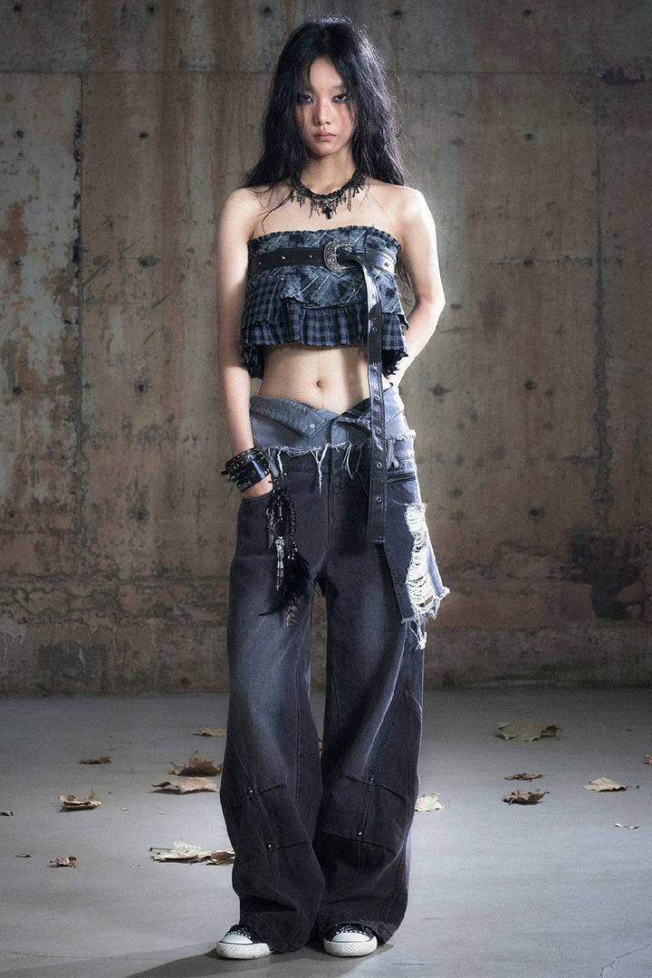 Distressed Wide-Leg Pants