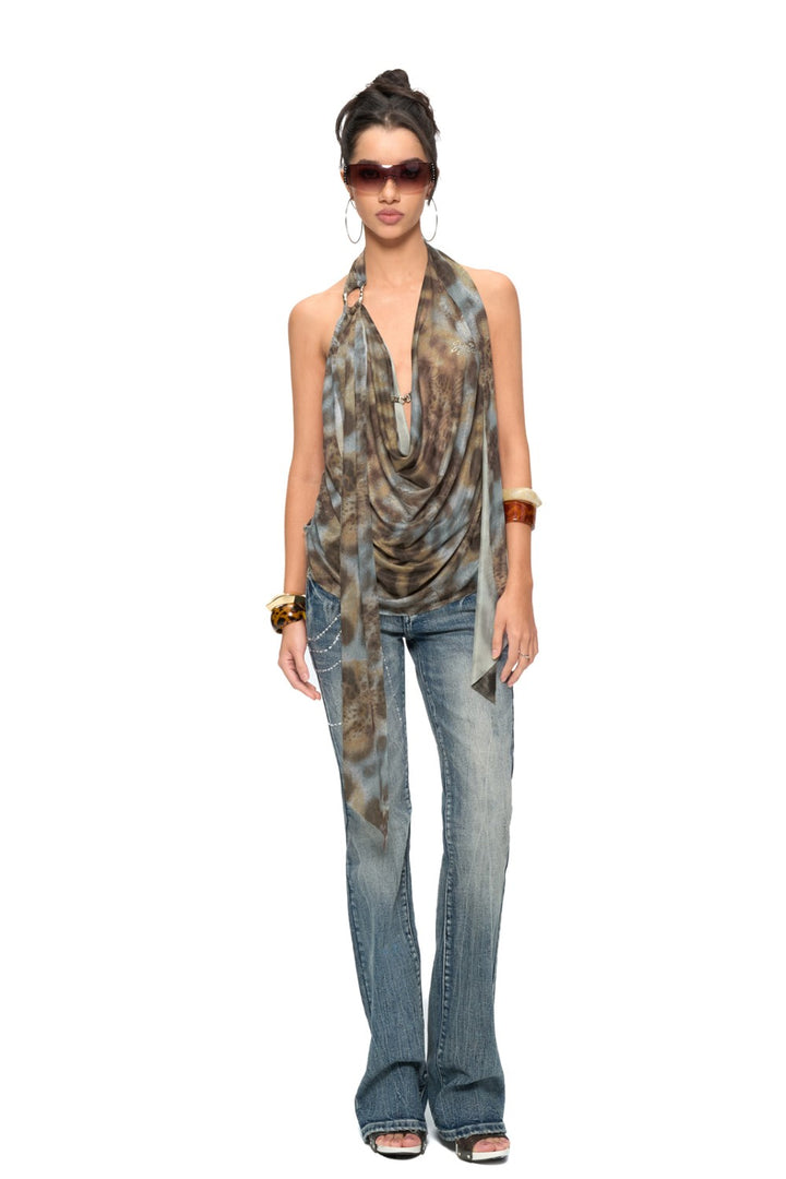 Open-Back Leopard Drape Top