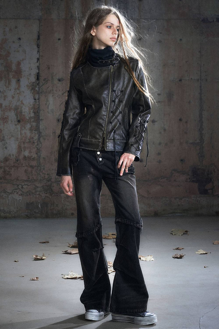 Distressed Straight Panel Pants