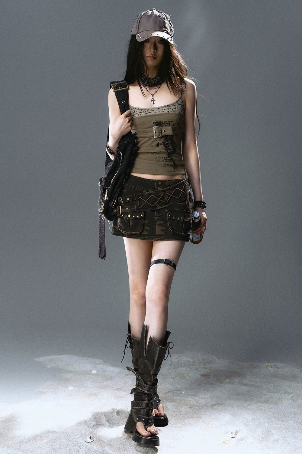 Low-Rise Camo Strap Skort