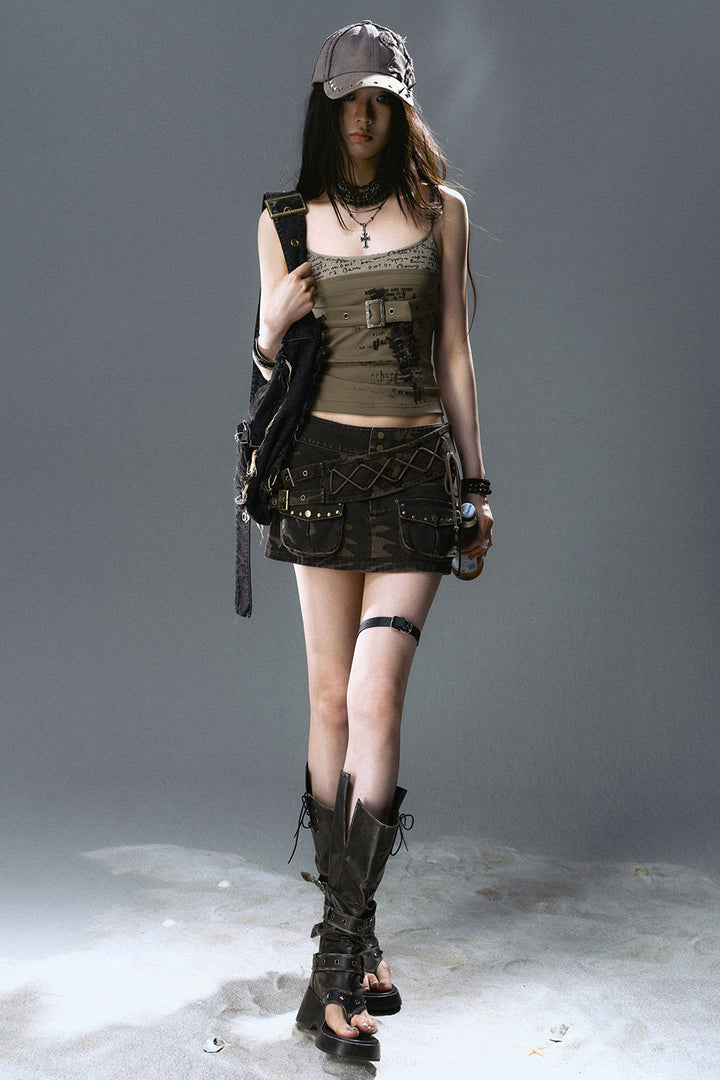 Low-Rise Camo Strap Skort