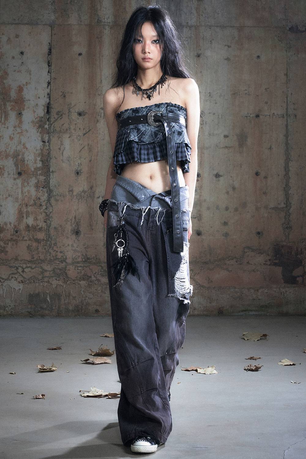 Distressed Wide-Leg Pants