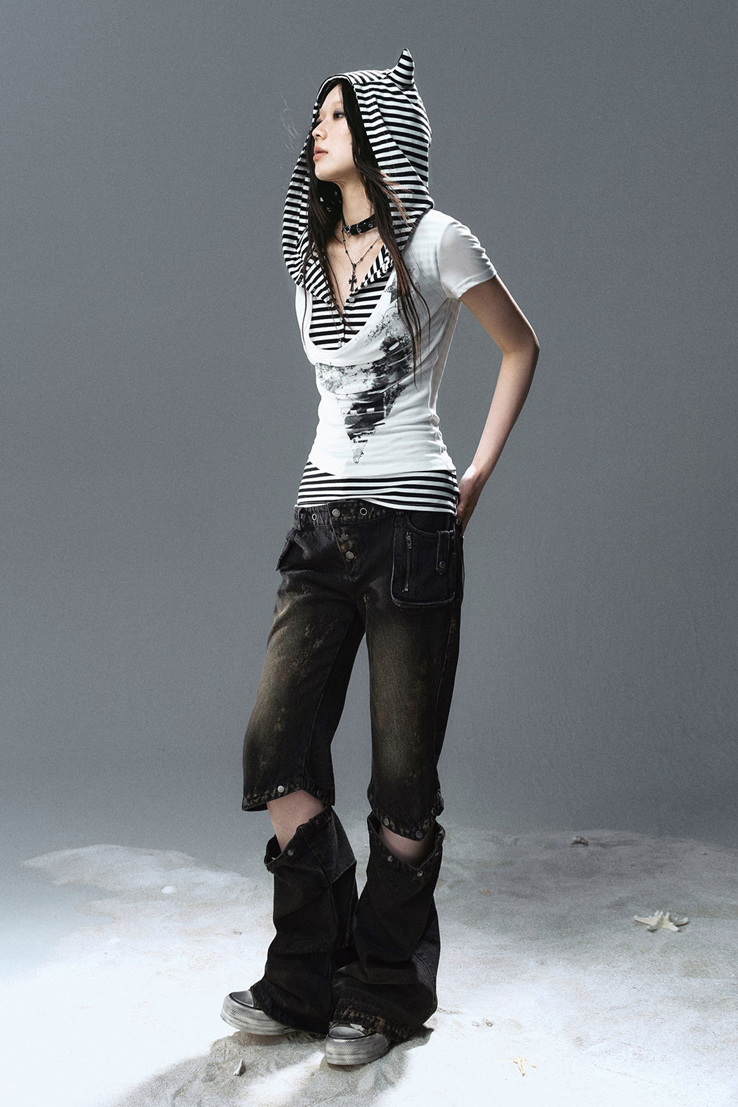 Layered Hooded Cat Shirt