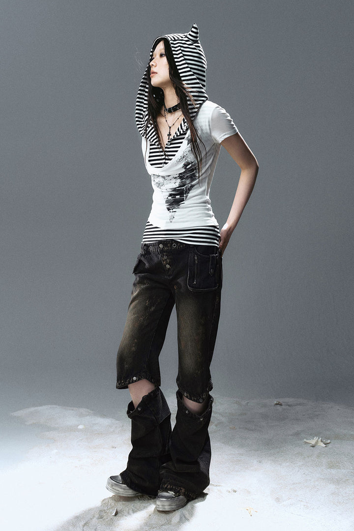 Layered Hooded Cat Shirt