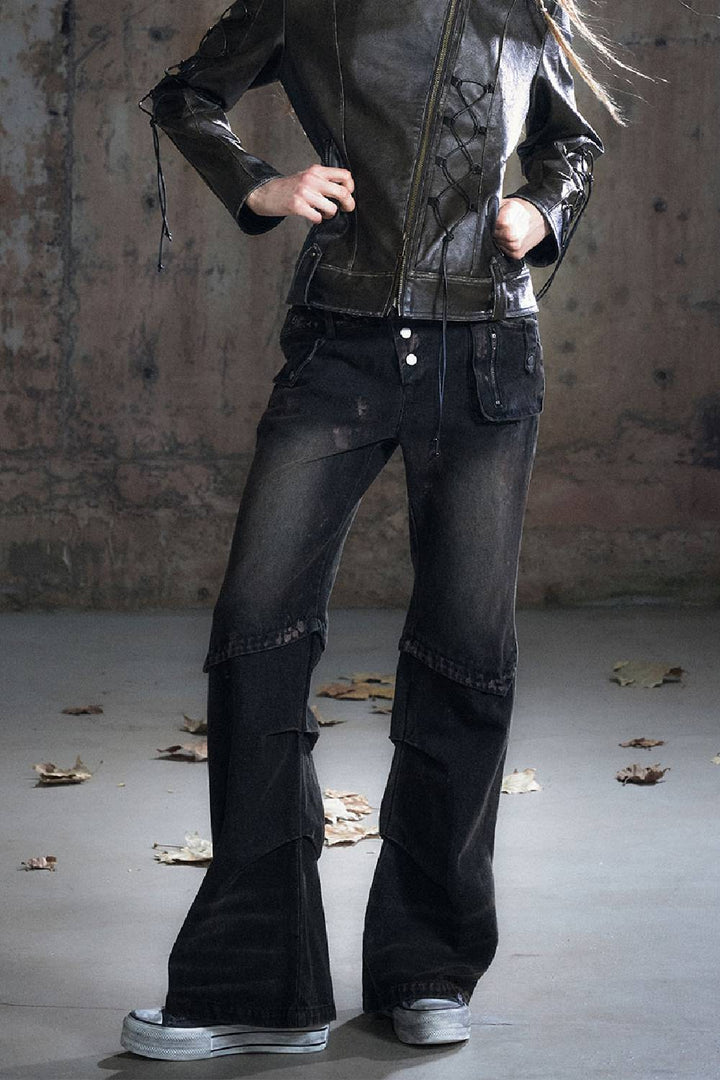 Distressed Straight Panel Pants