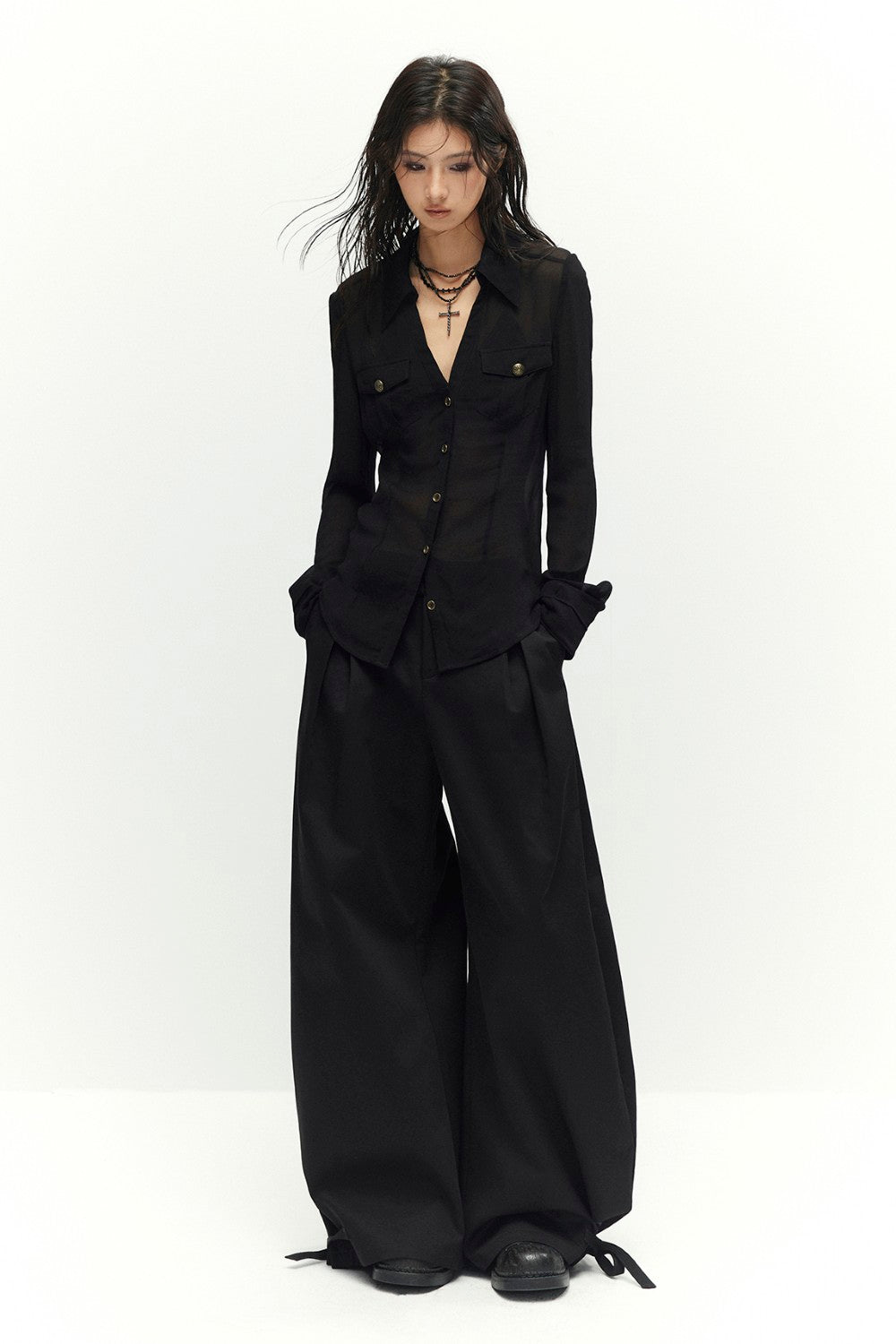 Noir Slim Sheer Blouse