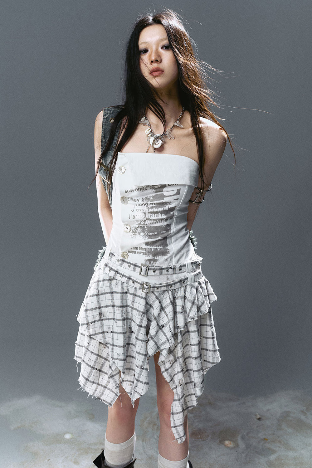 Strapless Graffiti Plaid Dress