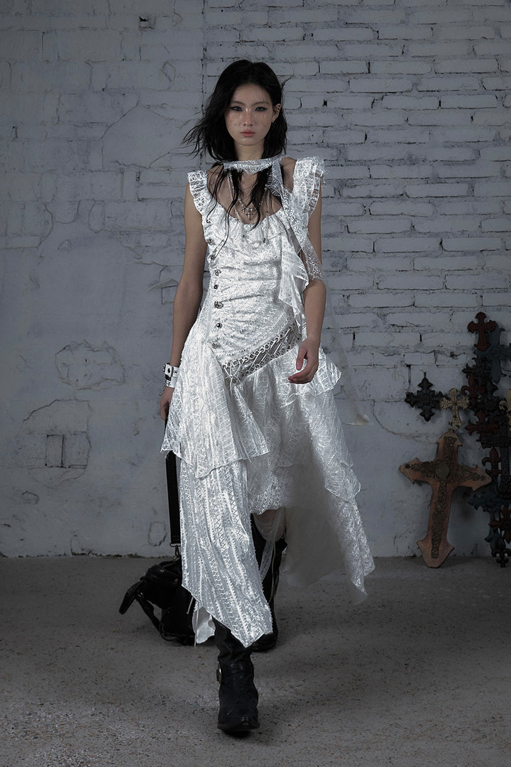 Ruched Lace Layer Dress