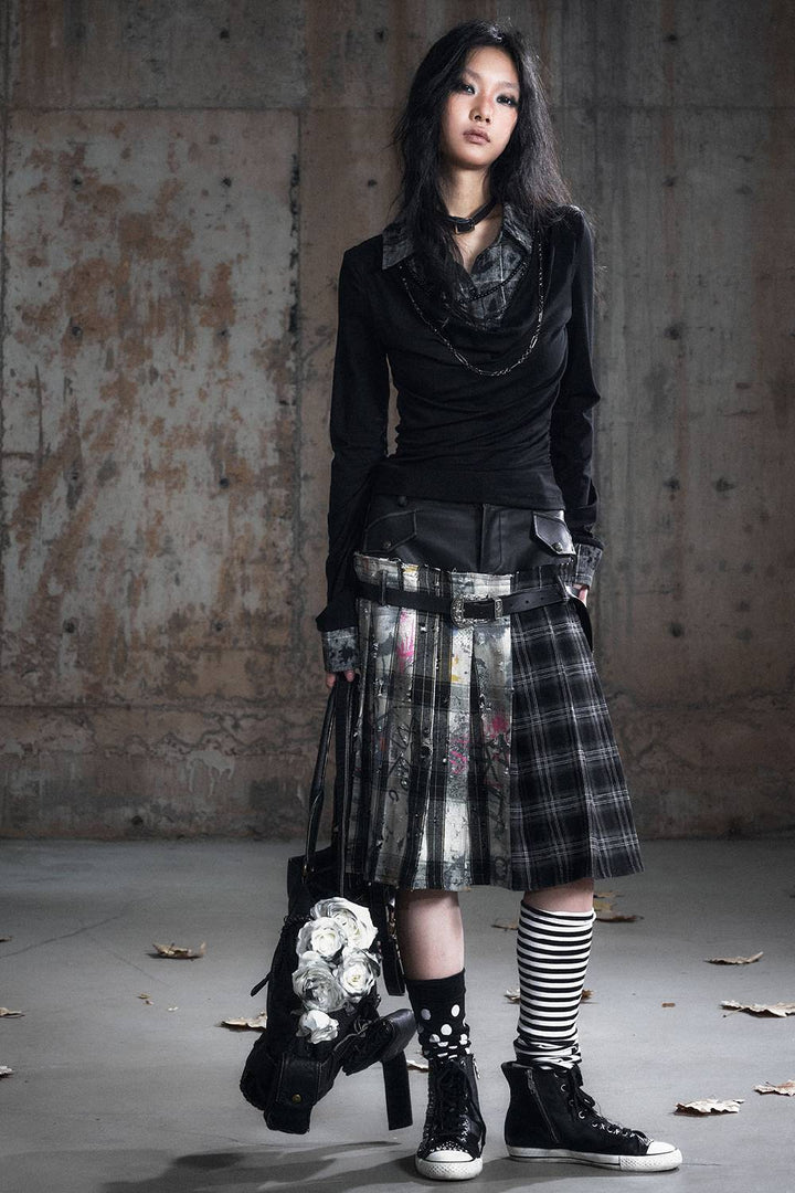 High-Waisted Graffiti Pleated Skirt