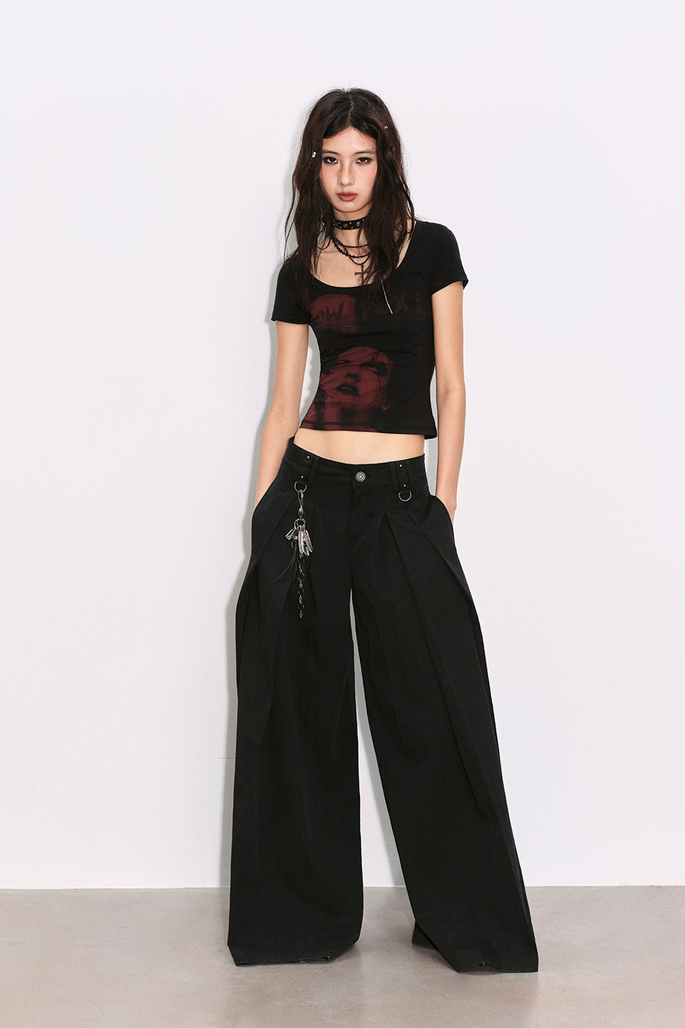 Wide-Leg Pleated Trousers