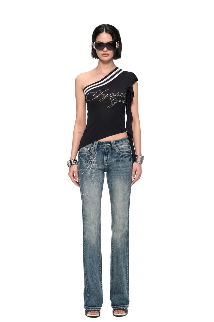 Asymmetric Ruffle Logo Top