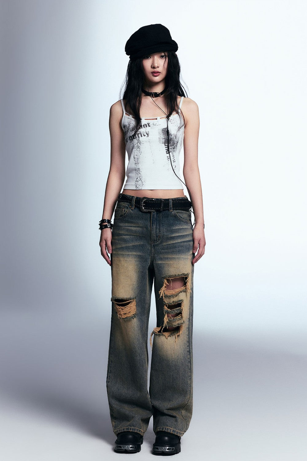 Ripped Wash Denim Jeans