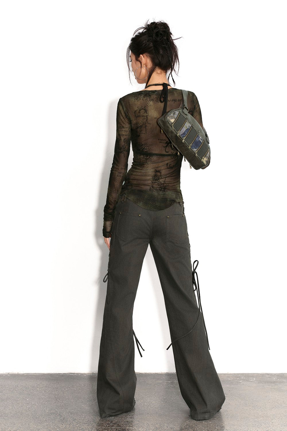 Olive Lace-Up Flare Pants