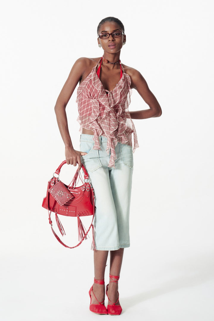 Draped Ruffle Halter Top