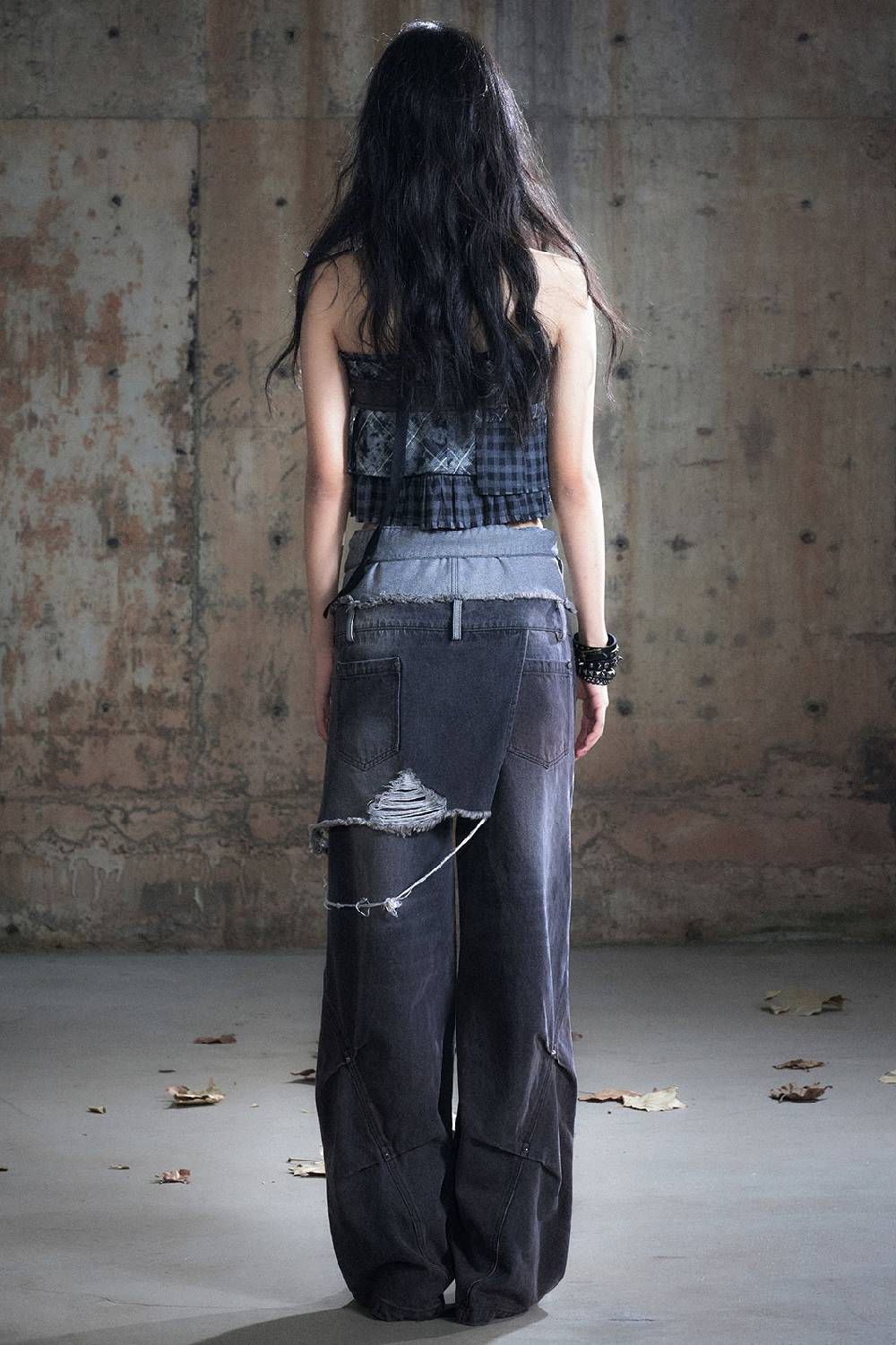 Distressed Wide-Leg Pants