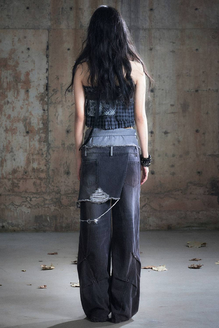 Distressed Wide-Leg Pants