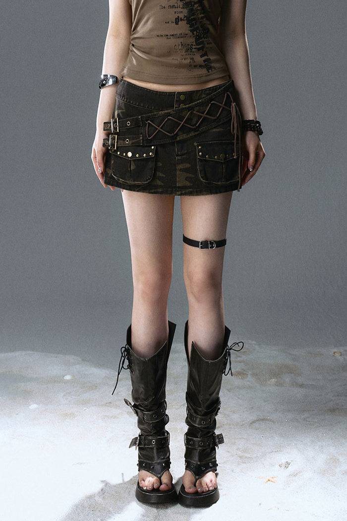 Low-Rise Camo Strap Skort