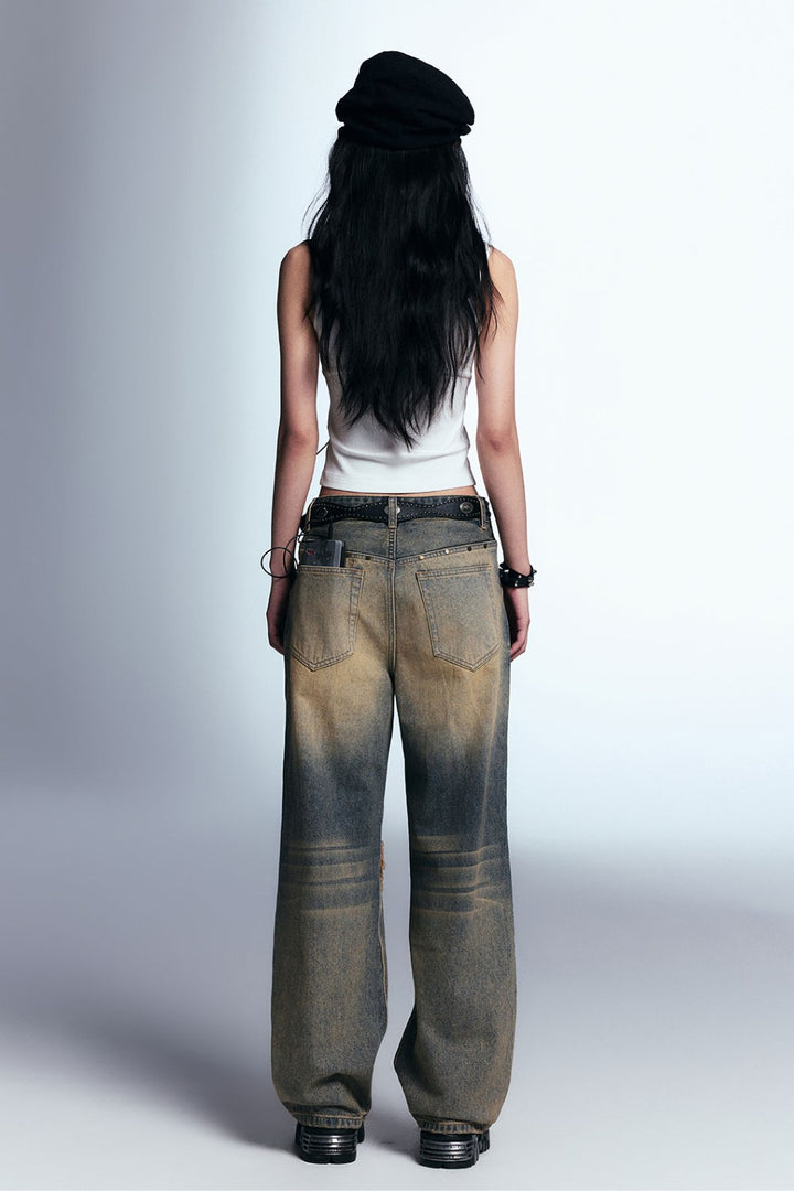 Ripped Wash Denim Jeans