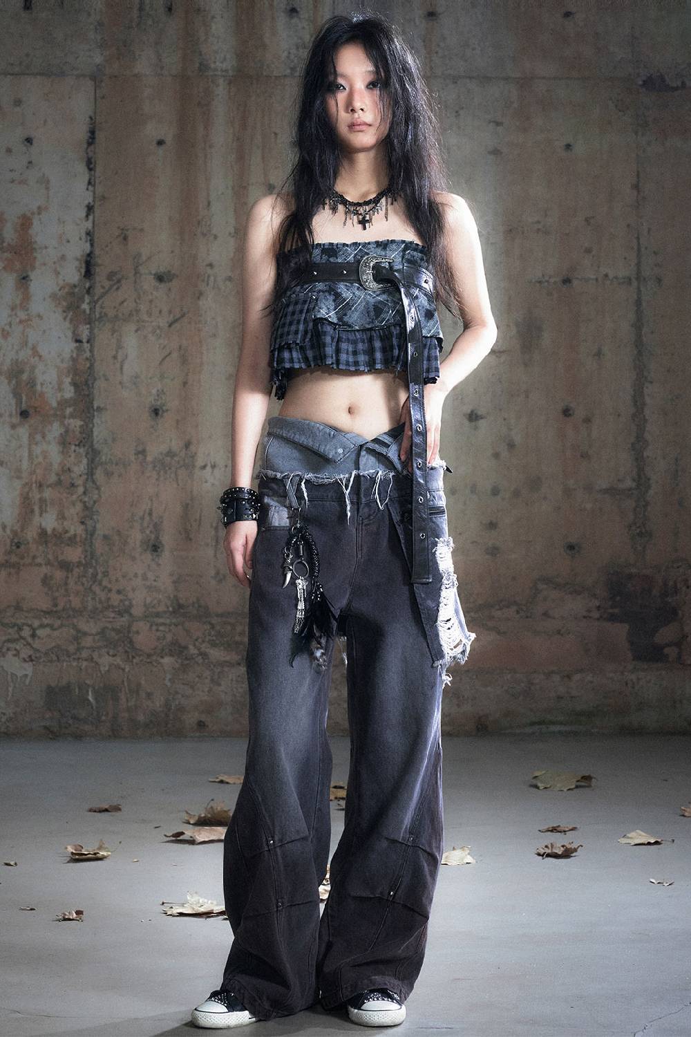 Distressed Wide-Leg Pants