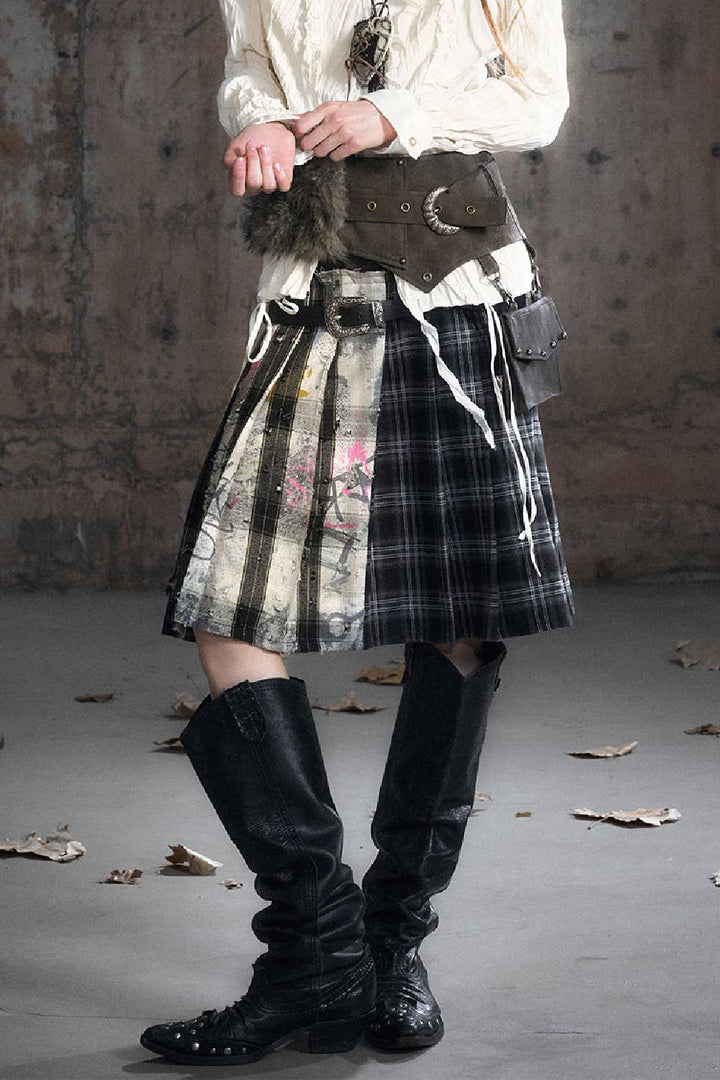 High-Waisted Graffiti Pleated Skirt